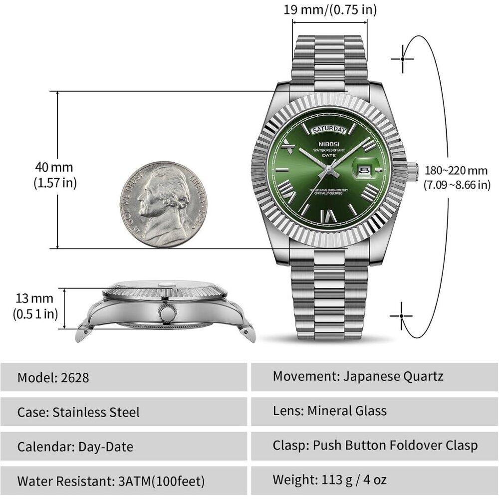 Men's Silver Green Stainless Steel Analog Classic Design Stylish Wrist Watch - Picture 3 of 6